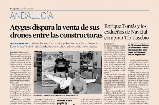 ATyges dispara la venta de sus drones entre las constructoras. Diario Expansión.